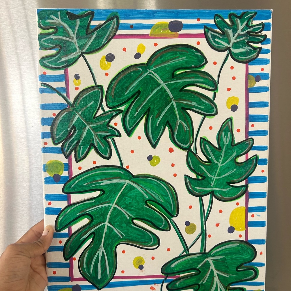 Hand painted wall decor Monstera leave